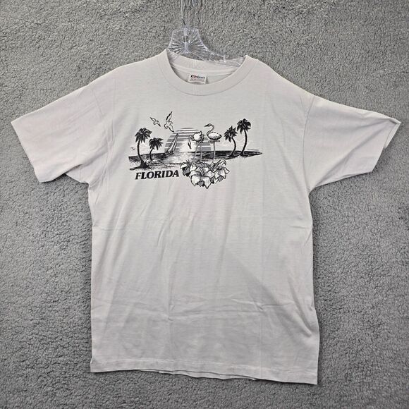 Vintage Hanes Fifty-Fifty Single Stitched Gray Florida Palm Tree Tshirt Size M - Picture 1 of 13